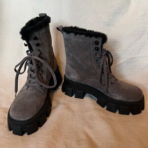 Marc Fisher Happier Lug Sole Combat Boots | Dark Gray | Size 8.5